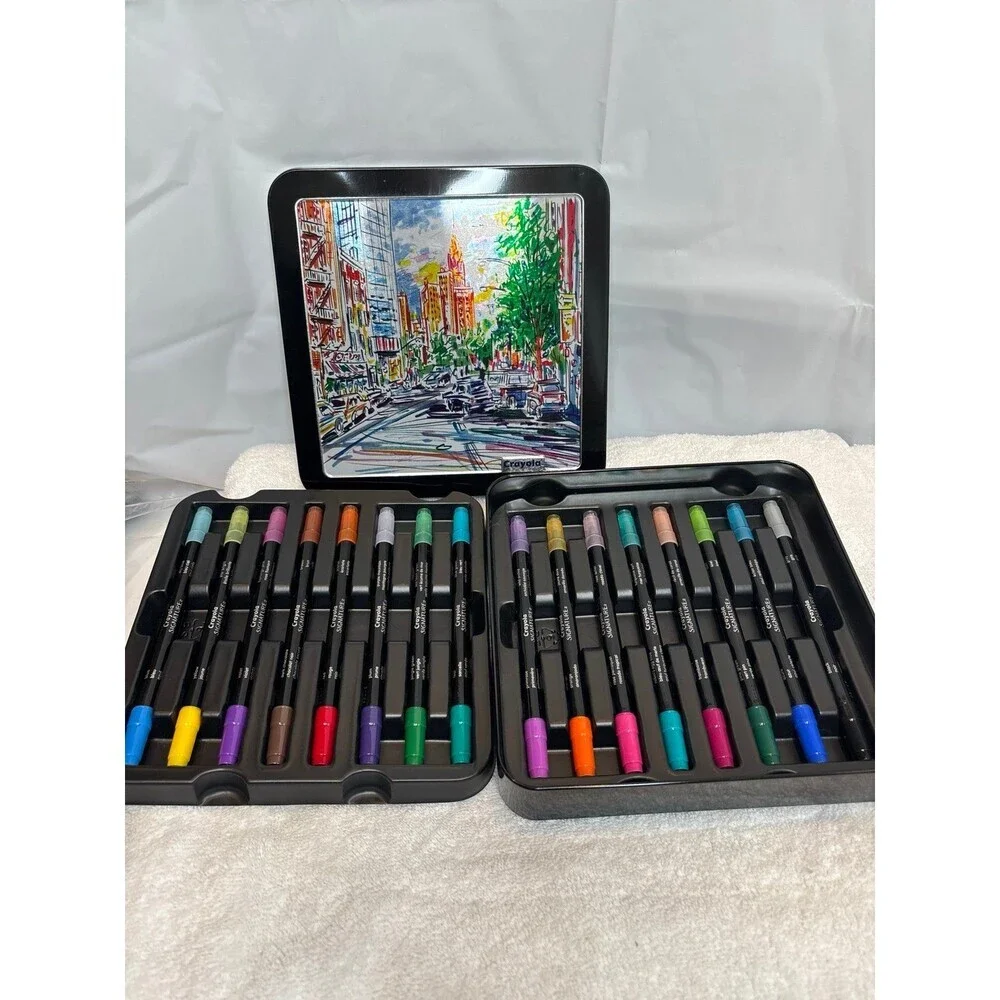 Crayola Signature Brush & Detail Dual Tip Markers 16ct New York City Tin New